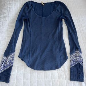 Free People dusty blue waffle-long sleeve